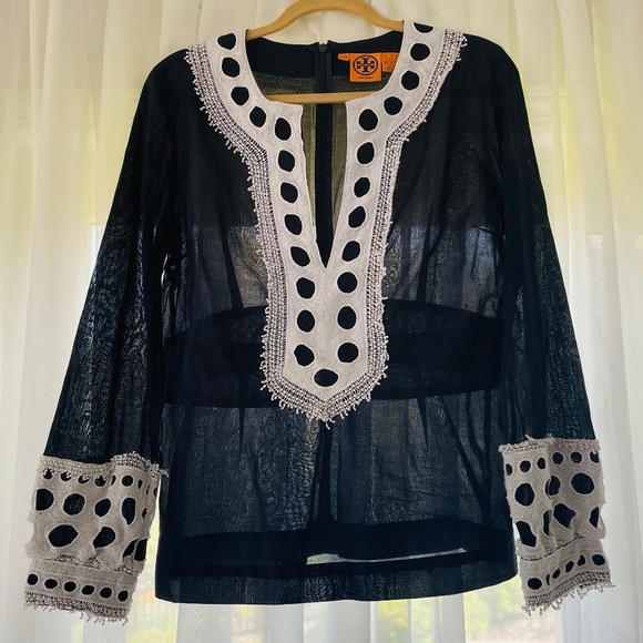 Tory Burch Tunic Navy With White Trim - Picture 1 of 4